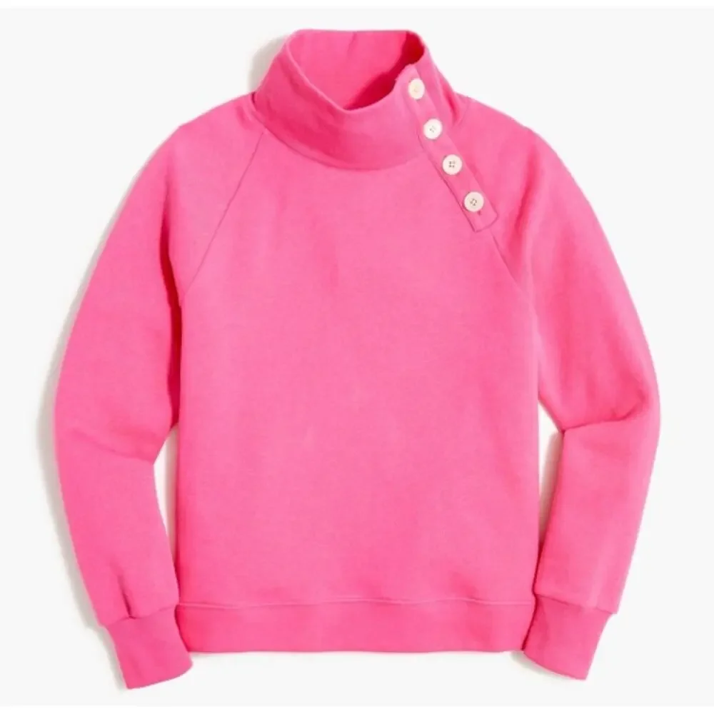 J. Crew Wide Button Collar Pullover Sweater Cloudspun Fleece Pink AC689 Size M